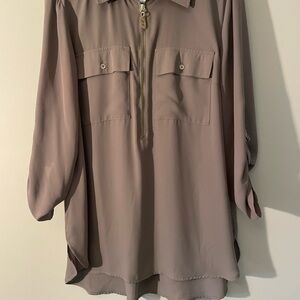 Michael Kors Taupe Blouse with Zipper Detail
